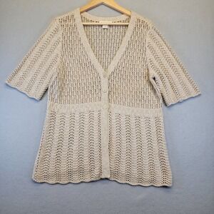 Christopher & Banks Tan Crochet Open Knit Cardigan Sweater Short Sleeve Large